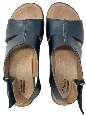 Clarks Womens Sz 6 Rosemund Dune 26106300 Black Leather Slingback Sandals #6-6